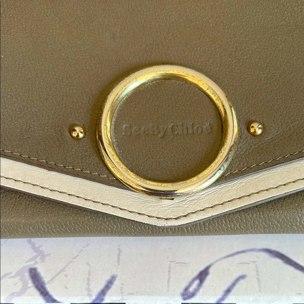 See By Chloe Taupe and White Aura Long Flap Leather Wallet - Picture 3 of 16
